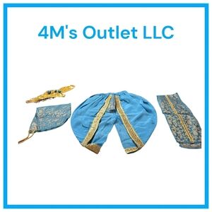 Traditional Blue and Gold Outfit with Accessories